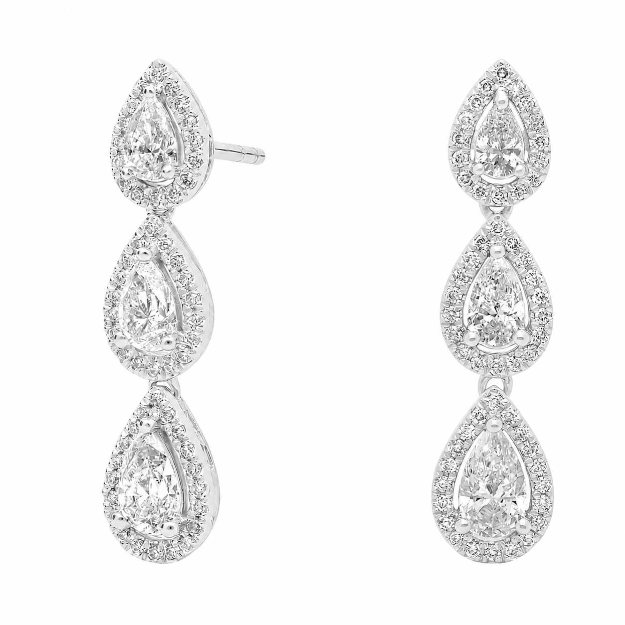 Geneviève Pear Cut Halo Lab Grown Diamond Drop Earrings ✧ 1.6 Carat