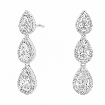 Geneviève Pear Cut Halo Lab Grown Diamond Drop Earrings ✧ 1.6 Carat