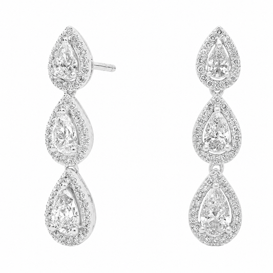 Geneviève - Pear Cut Halo Lab Grown Diamond Drop Earrings ✧ 2 Carat