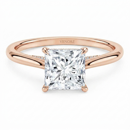 Princess Cut Cathedral Setting Lab Grown Diamond Ring with Hidden Halo and Pavé Bridge ✧ 1-4 Carat